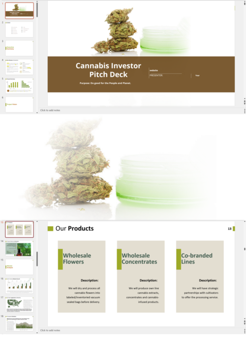 Cannabis Cultivation, Extraction and Manufacturing Investor Pitch Deck Template